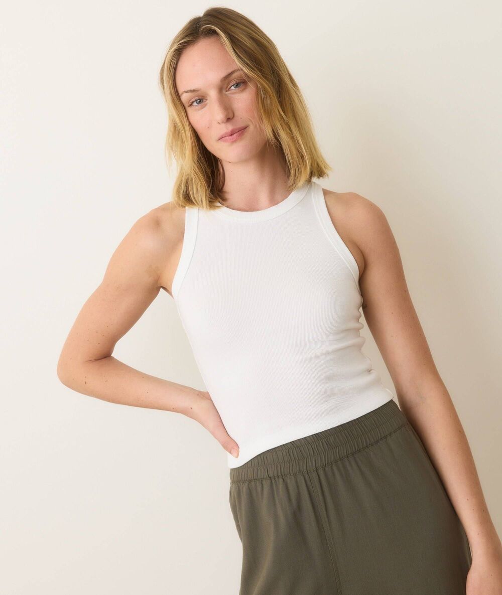 Marine Layer Lexi Rib Sun-In High Neck Crop Tank White Small NWT Trendy Versatil